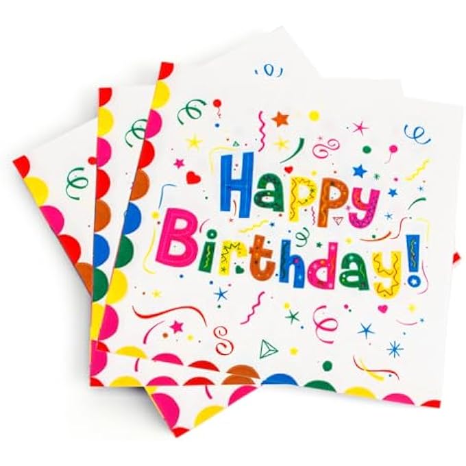 SERVIETTES BIRTHDAY 13 INCH COLOURFUL PARTY NAPKINS GIRLS BOY CHILD BIRTHDAY CELEBRATION 33 X 33 CM 25 PIECES - Image 2